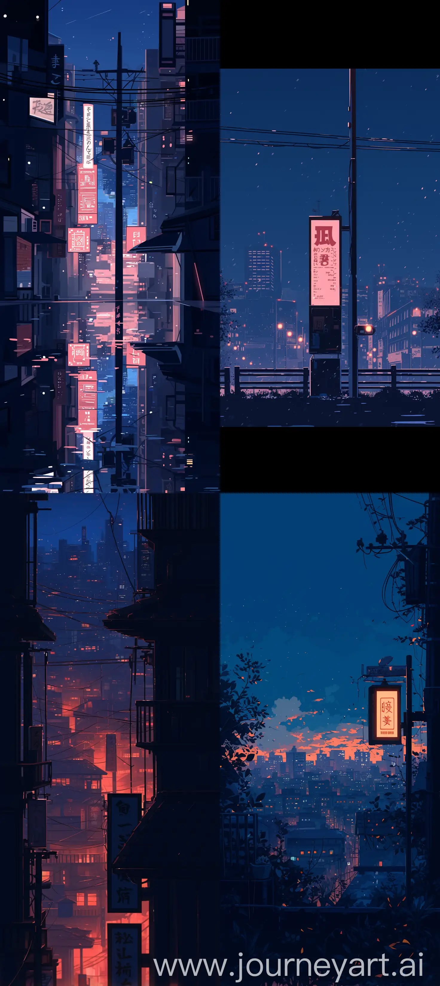 Serene-Anime-Cityscape-Minimalistic-Japanese-Night-Scene-with-Single-Illuminated-Signboard