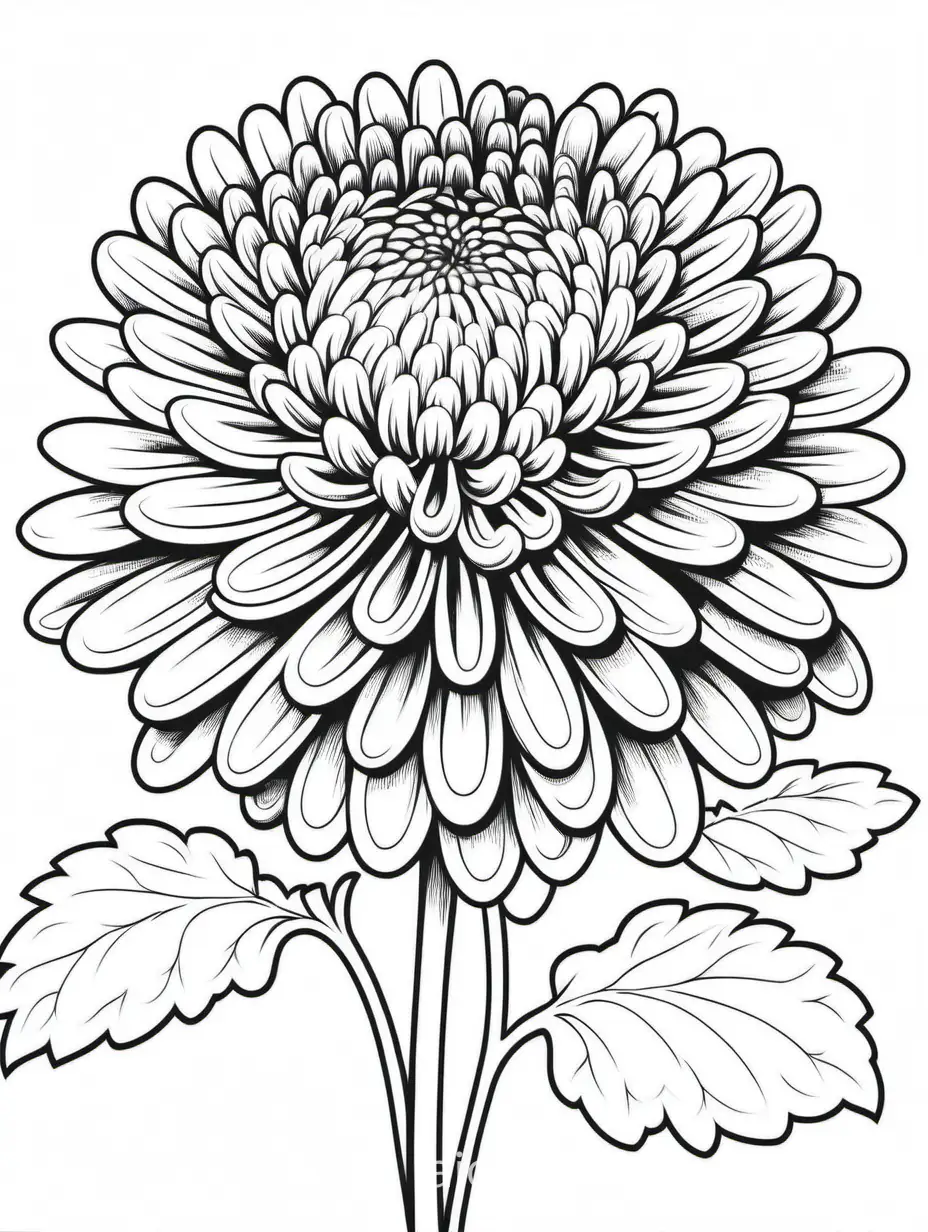 chrysanthemum, Coloring Page, black and white, line art, white background, Simplicity, Ample White Space. The background of the coloring page is plain white to make it easy for young children to color within the lines. The outlines of all the subjects are easy to distinguish, making it simple for kids to color without too much difficulty