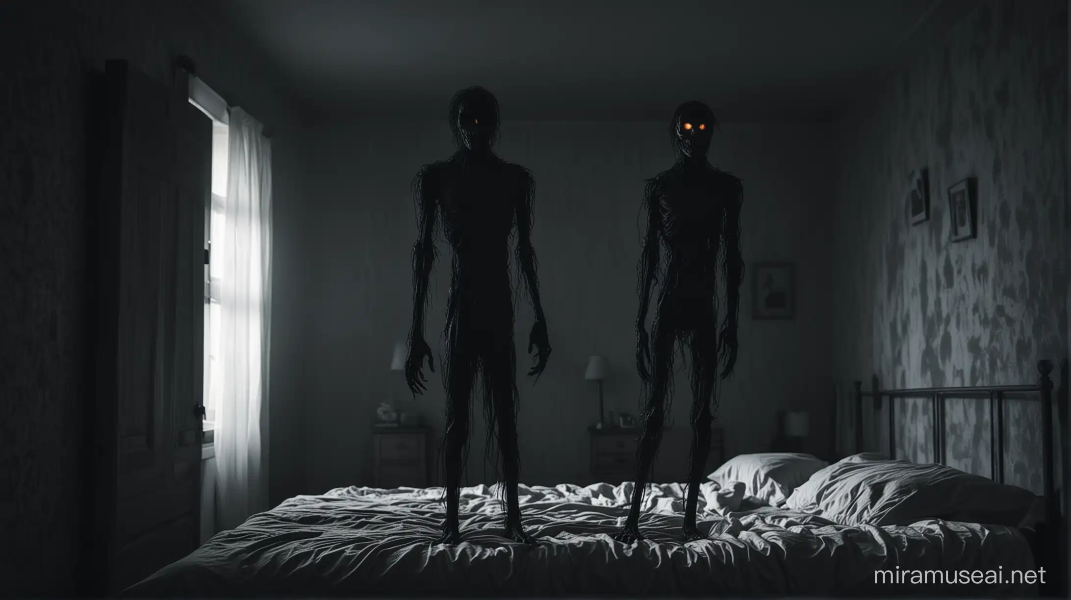 Eerie Figure Lurking in Shadowy Bedroom
