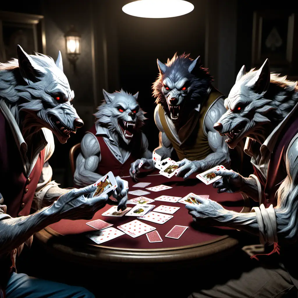 A group of werewolves playing cards 