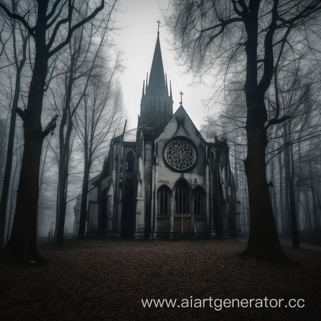 Старый мрачный собор в лесу и это