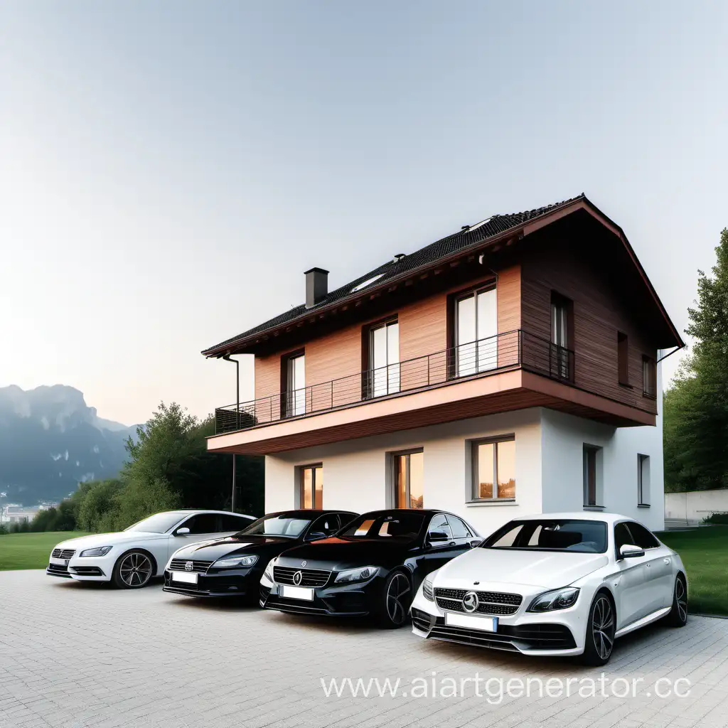 german cars stands beside the maison with picturesque view minimalism angle view