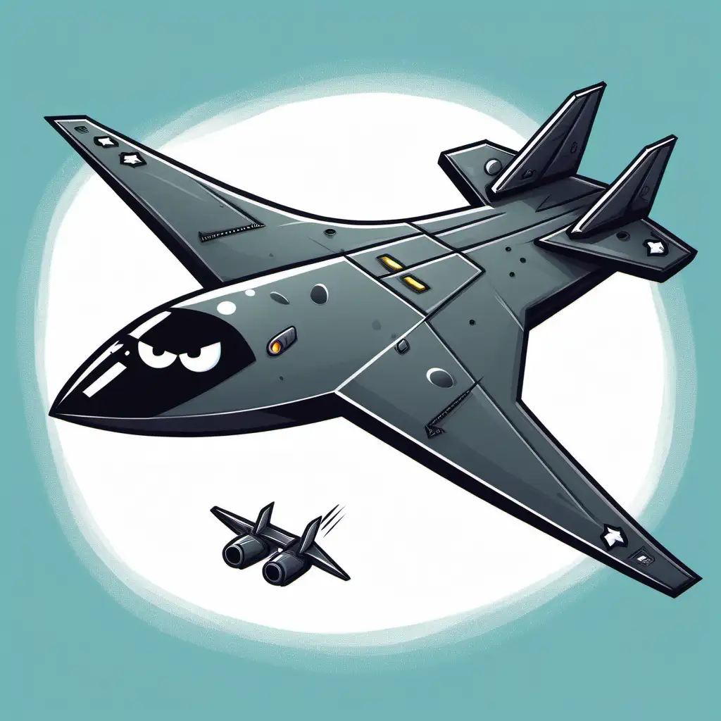 kids cartoon drawing of a stealth bomber plane with an angry face