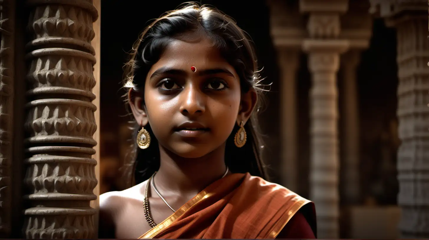  /imagine prompt: Realistic, personality: [A close-up shot of Ashna, a young and innocent South Indian village woman, as she enters the temple. Her face is filled with awe and curiosity as she takes in the spiritual atmosphere around her] unreal engine, hyper real --q 2 --v 5.2 --ar 16:9