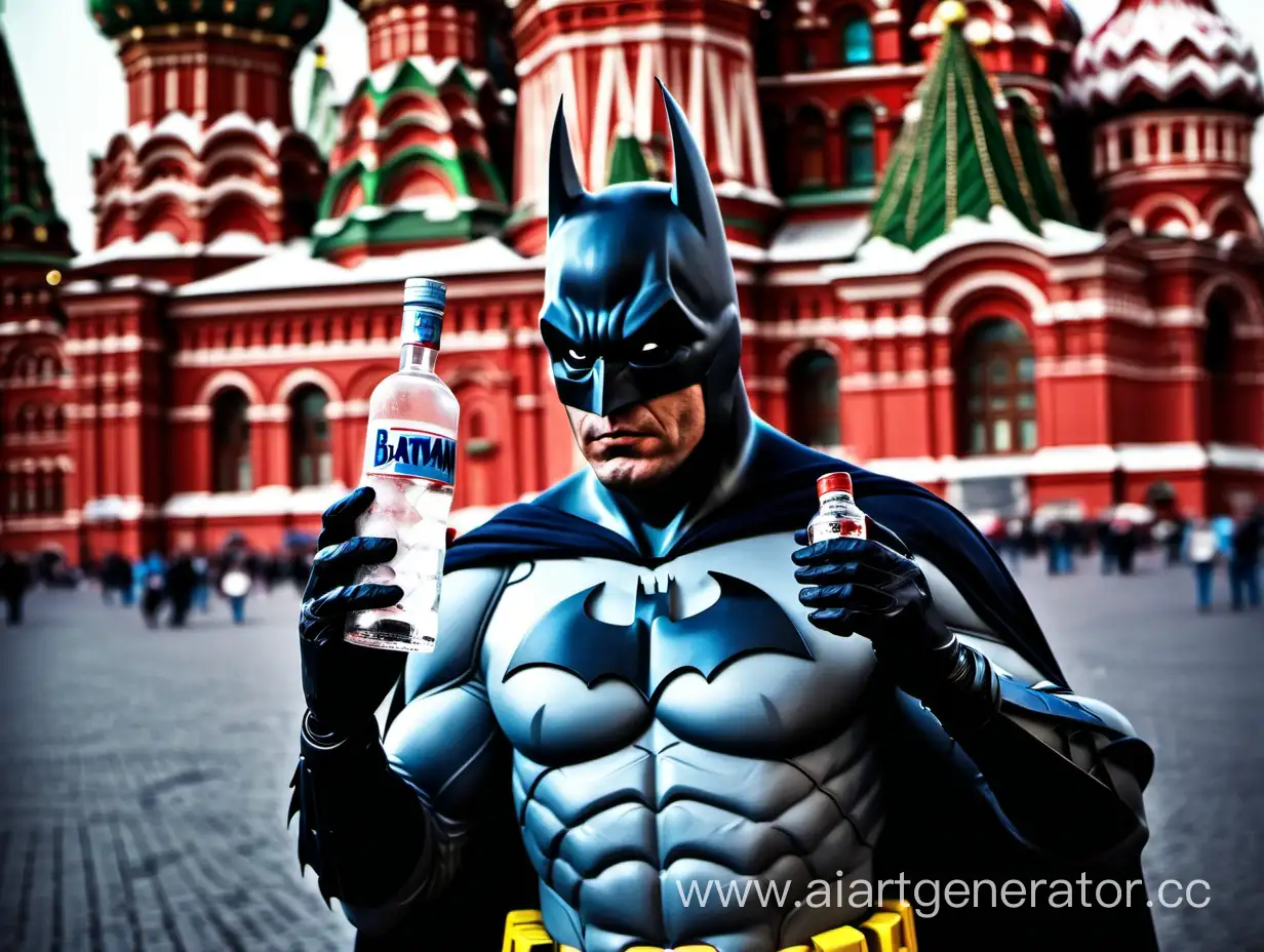 Бетмен с бутылкой водки на красной площади
