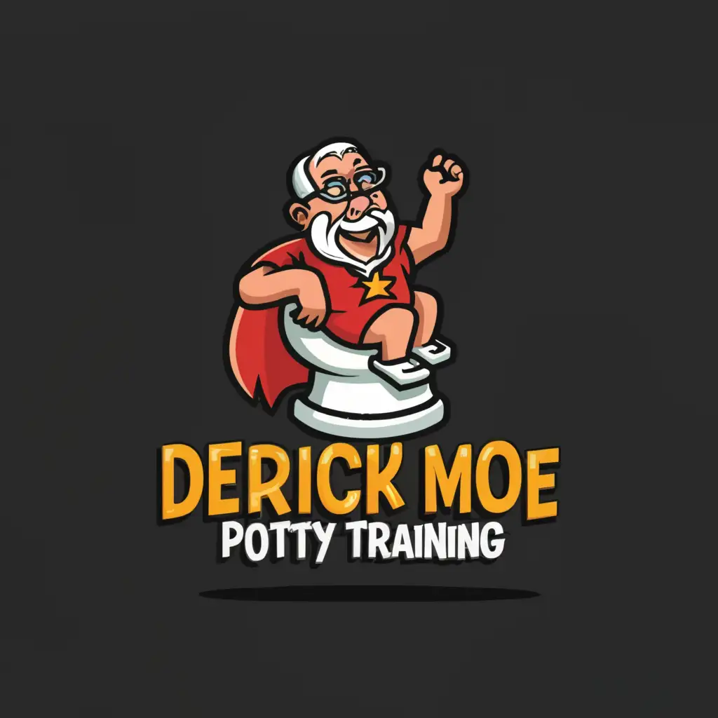 a logo design,with the text "derrick moe potty training", main symbol:old man sitting on toilet,Moderate,be used in Entertainment industry,clear background