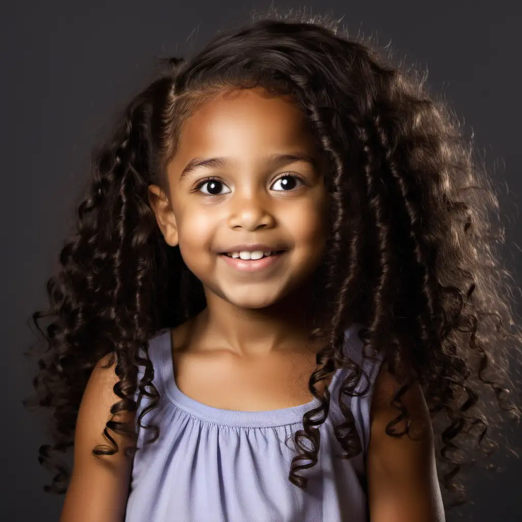 Adorable African American Girl with Long Curly Hair