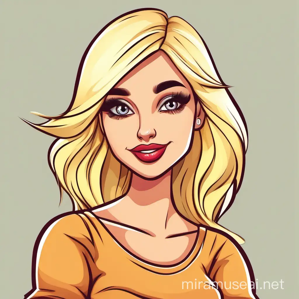 Cartoon Blonde Women Character in Colorful Outfit