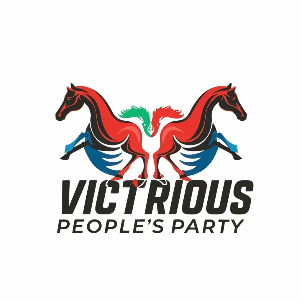 a logo design,with the text "victorious peoples party", main symbol:two horse,Moderate,clear background