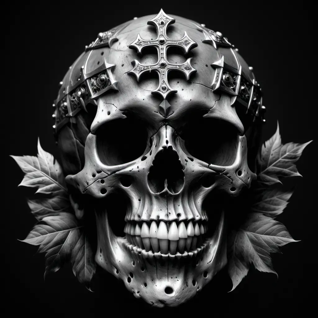 Monochromatic Medieval Skull Illustration