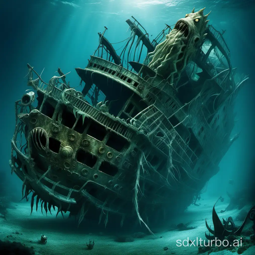 Shipwreck, deep sea slumber, water monster, high-definition