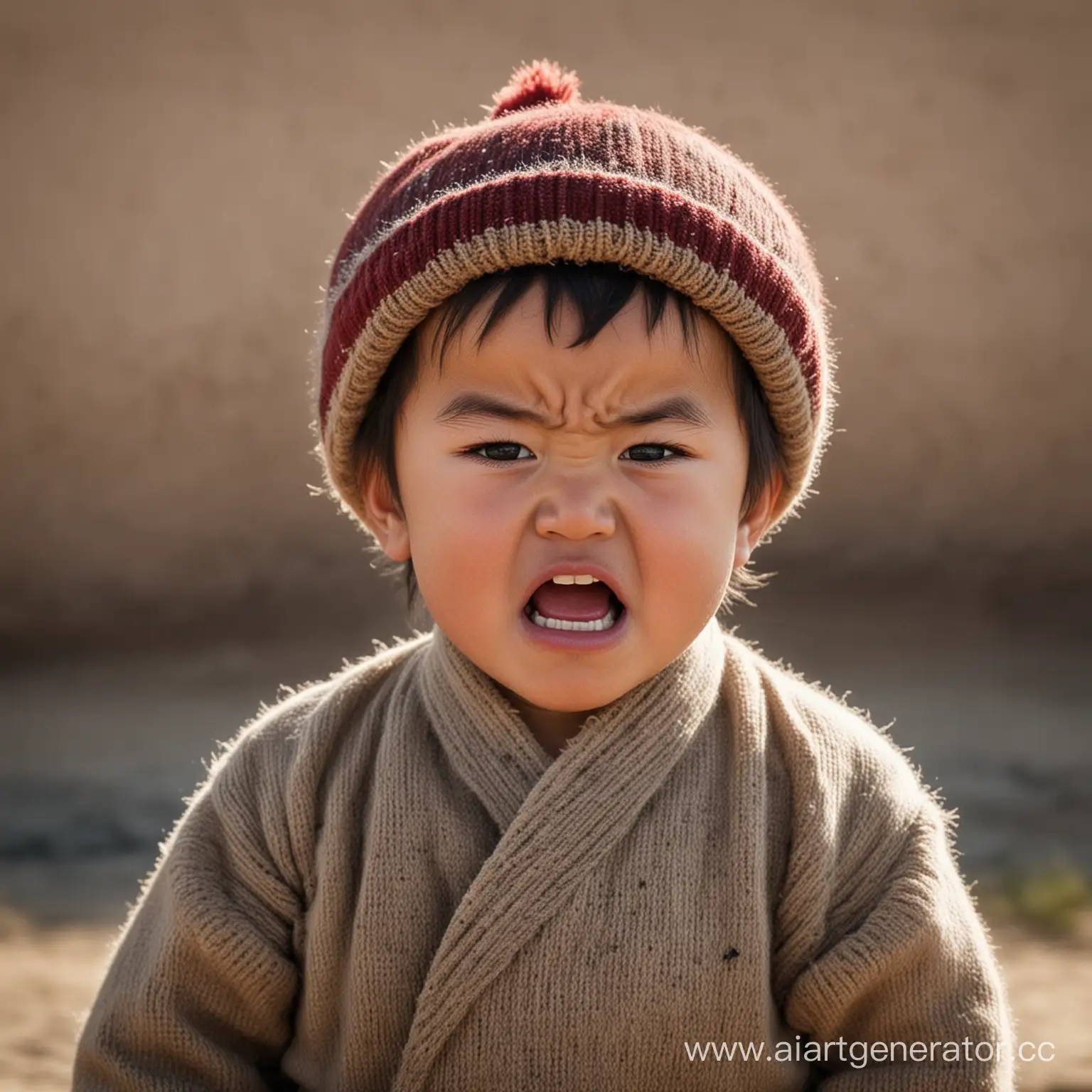 Fierce-Little-Kyrgyz-Child-Expressing-Anger