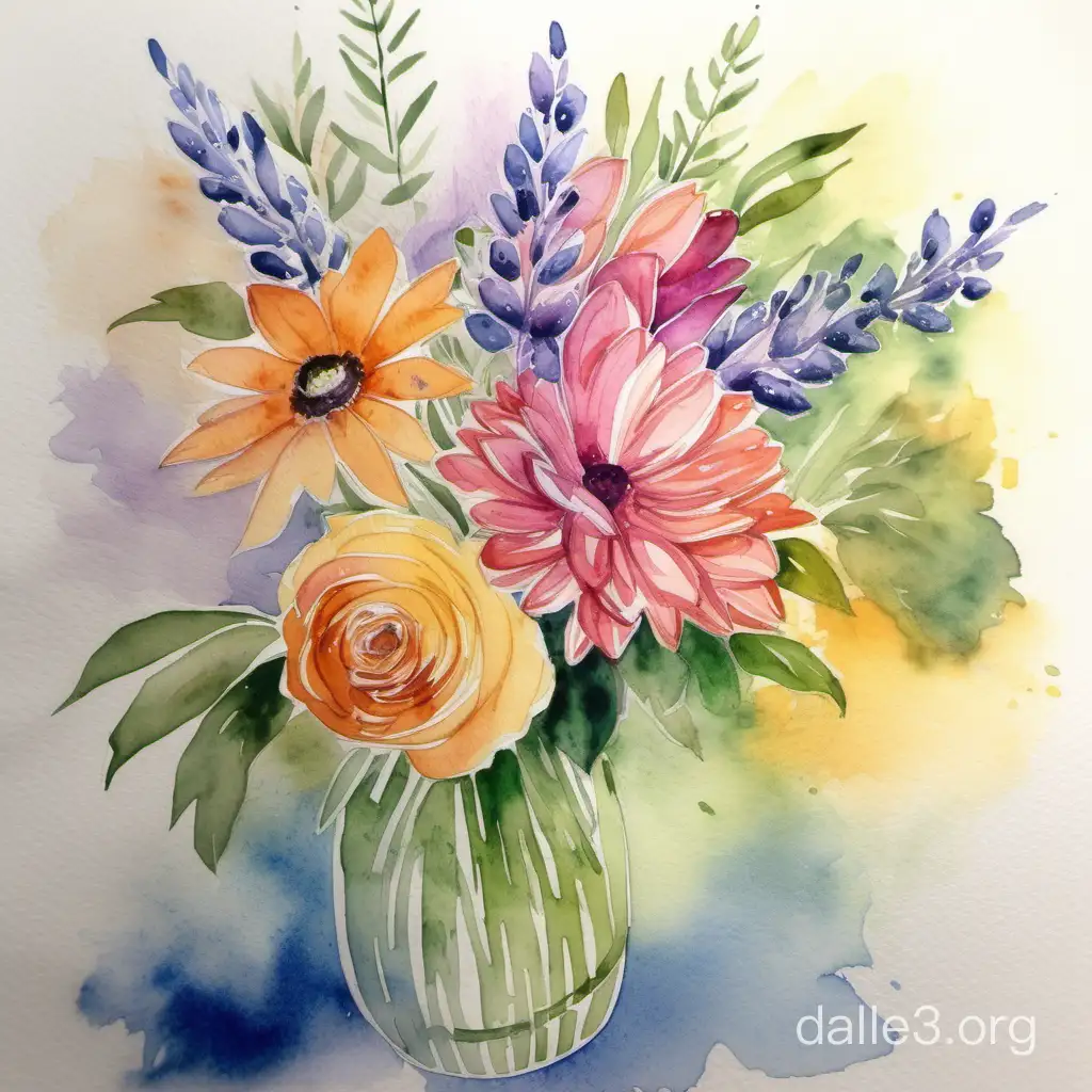 Bouquet of flowers, watercolour painting
