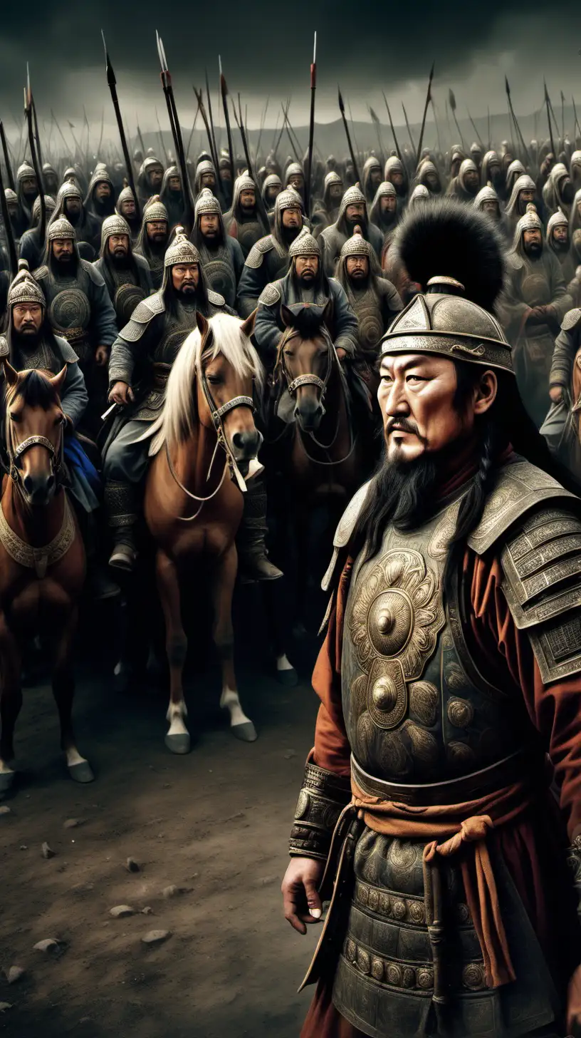 Genghis Khan and Son Chagatai in Command with Their Army
