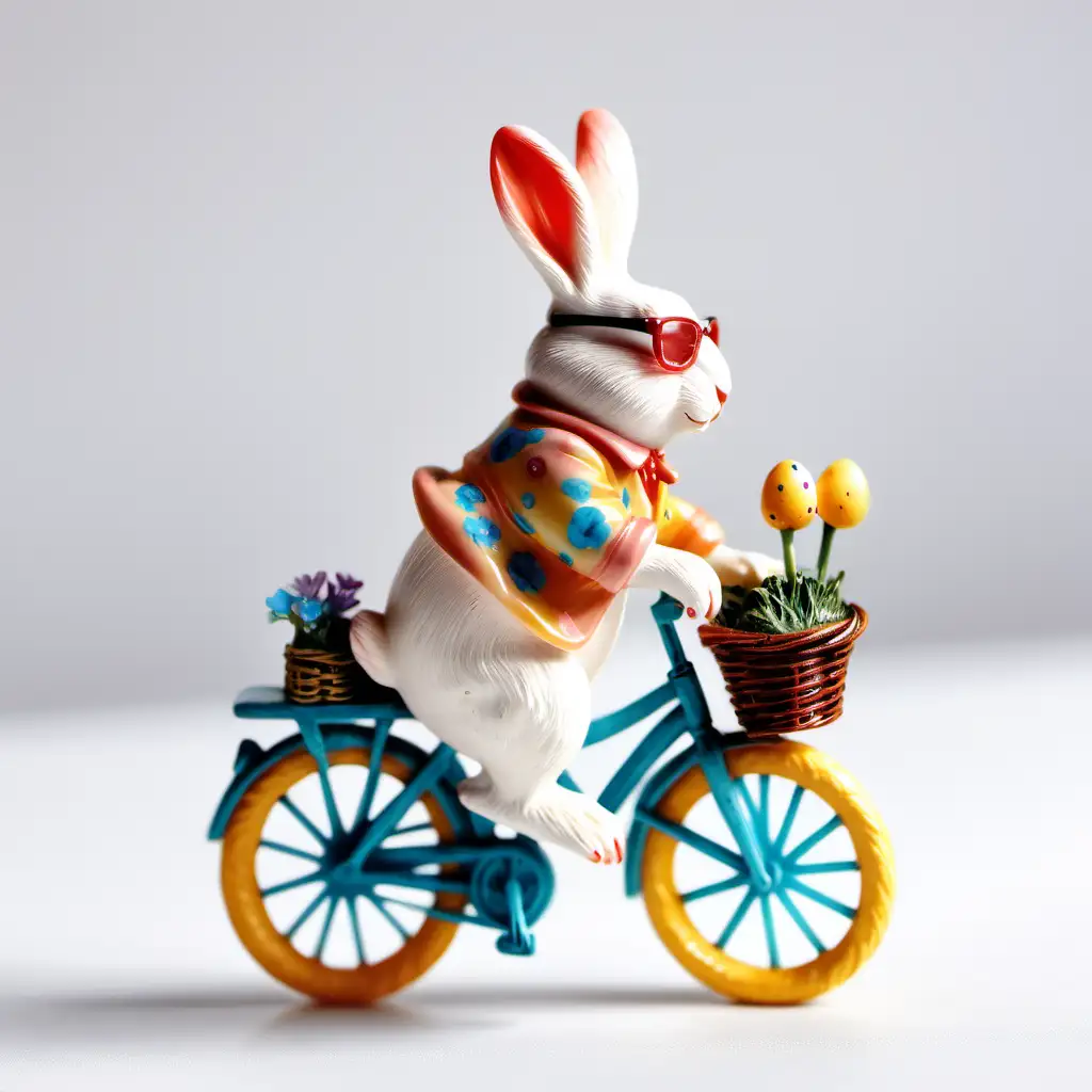 复活节 树脂 兔子骑自行车  白色背景
