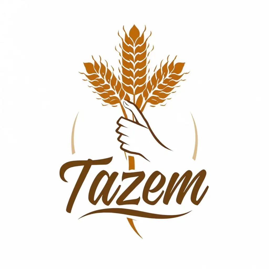 logo, Beautiful woman's hand holding a sheaf of wheat ears, with the text "TAZEM", typography, be used in Restaurant industry