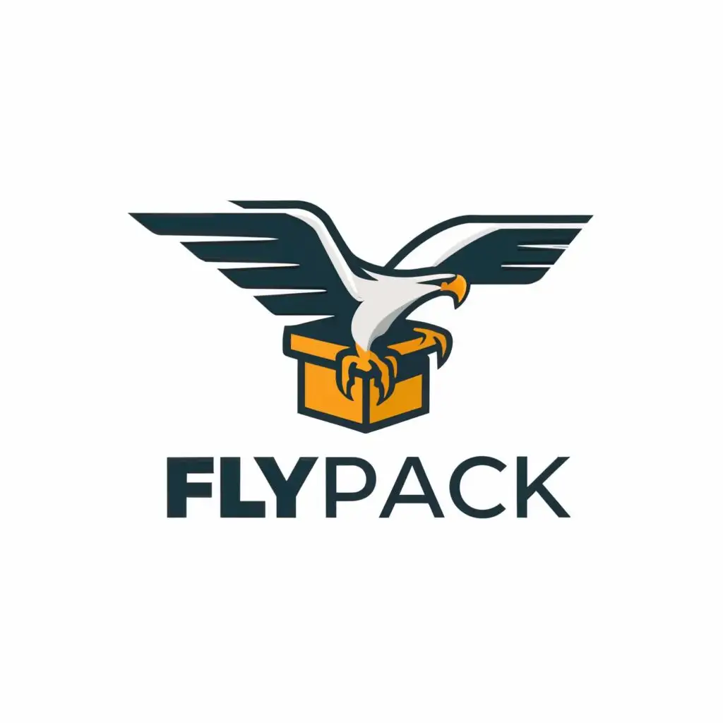 logo, Eagle + box, with the text "Fly Pack", typography, be used in Internet industry
