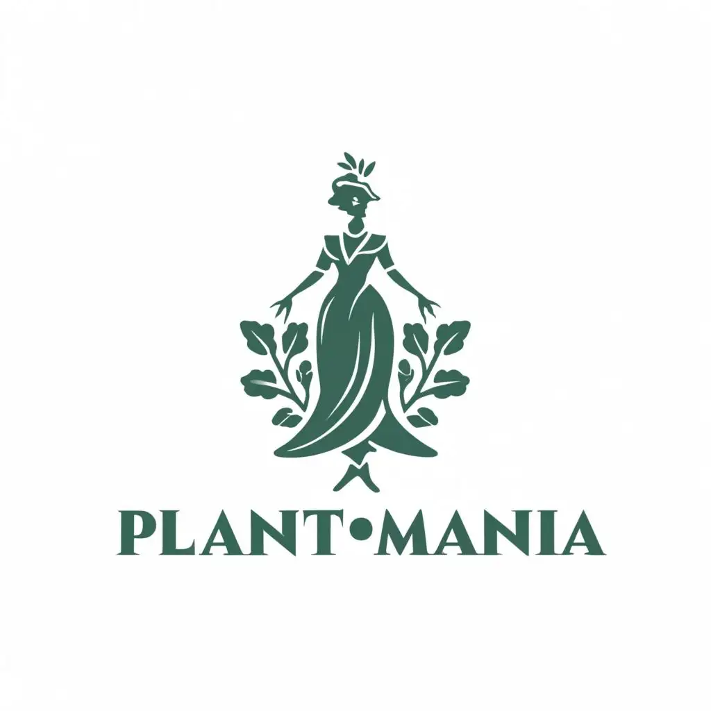 a logo design,with the text "Plantmania", main symbol:woman holding a plant in modern victorian style,Moderate,be used in Retail industry,clear background