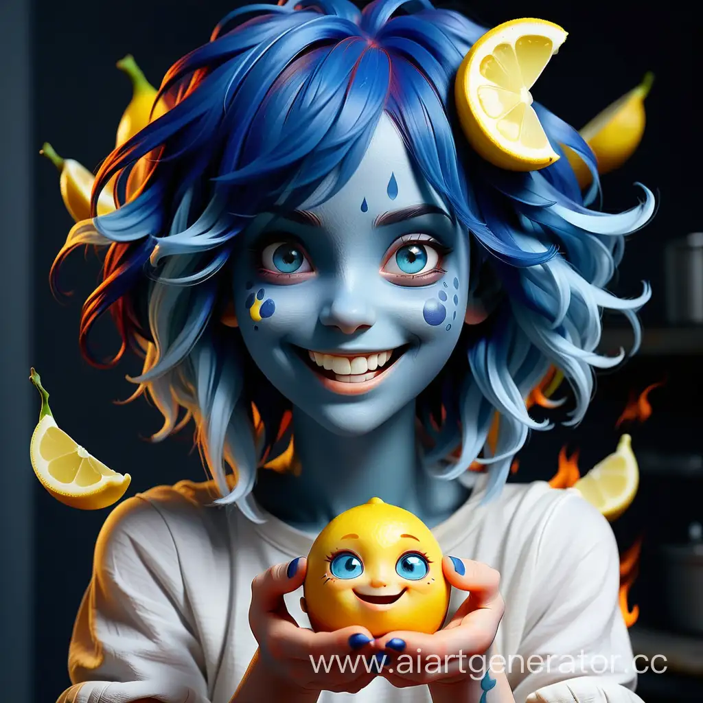 BlueSkinned-Girl-Holding-Smiling-Lemon-Whimsical-Fantasy-Portrait