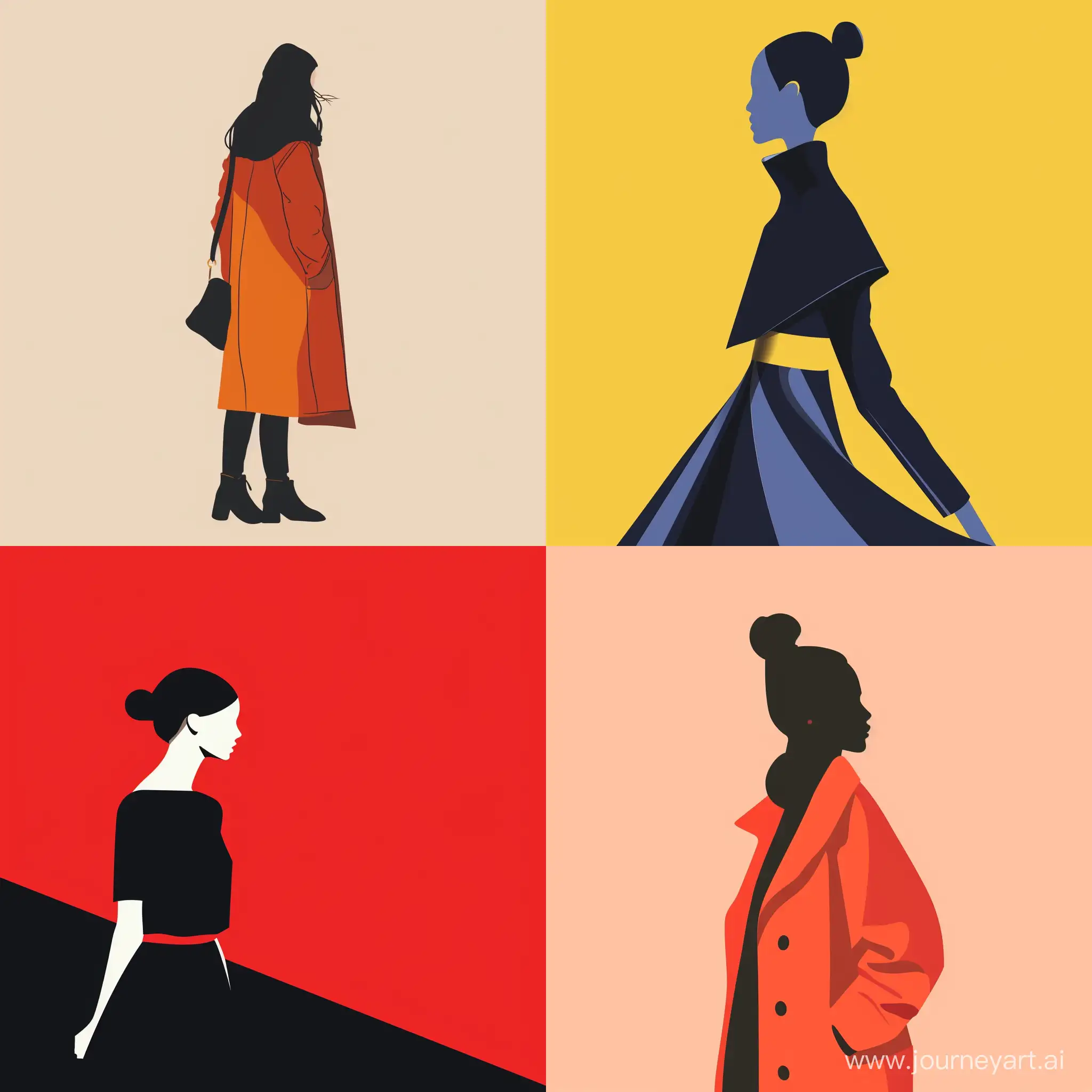 minimalistic vector style of fashion illustration, in high quality