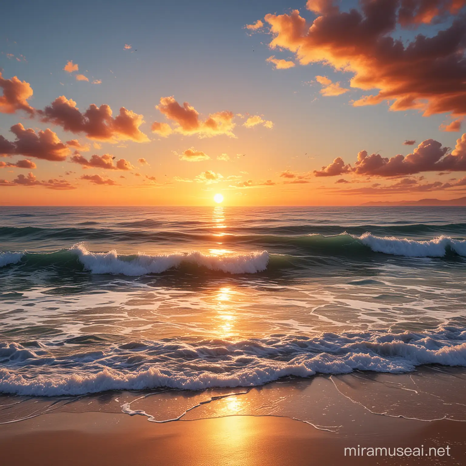 A beautiful sunset, ocean view, realistic art