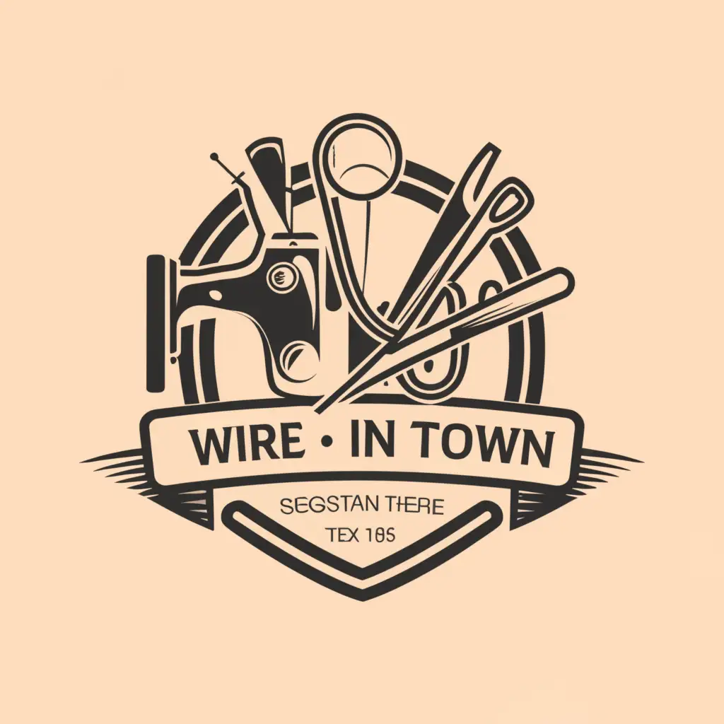 a logo design, with the text 'Wire in town.', main symbol: workshop of sewing and upholstery, Moderate, be used in Construction industry, clear background