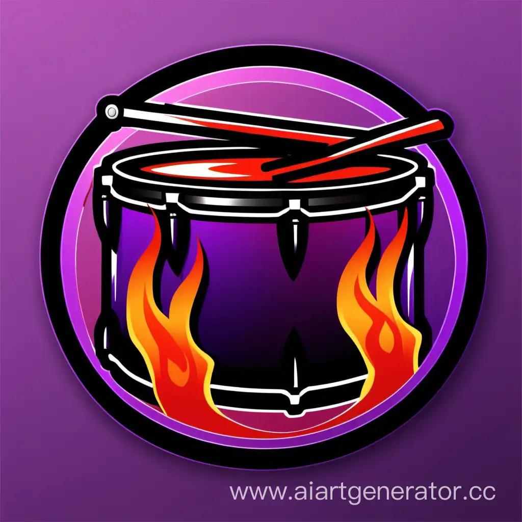 Circle icon with purple and red fire with black drum kit