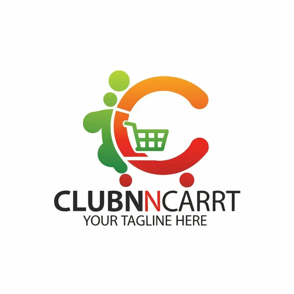 very minimalist logo, just the letter "C" made of human and shopping cart, with the text "Clubncart", typography, be used in Internet industry