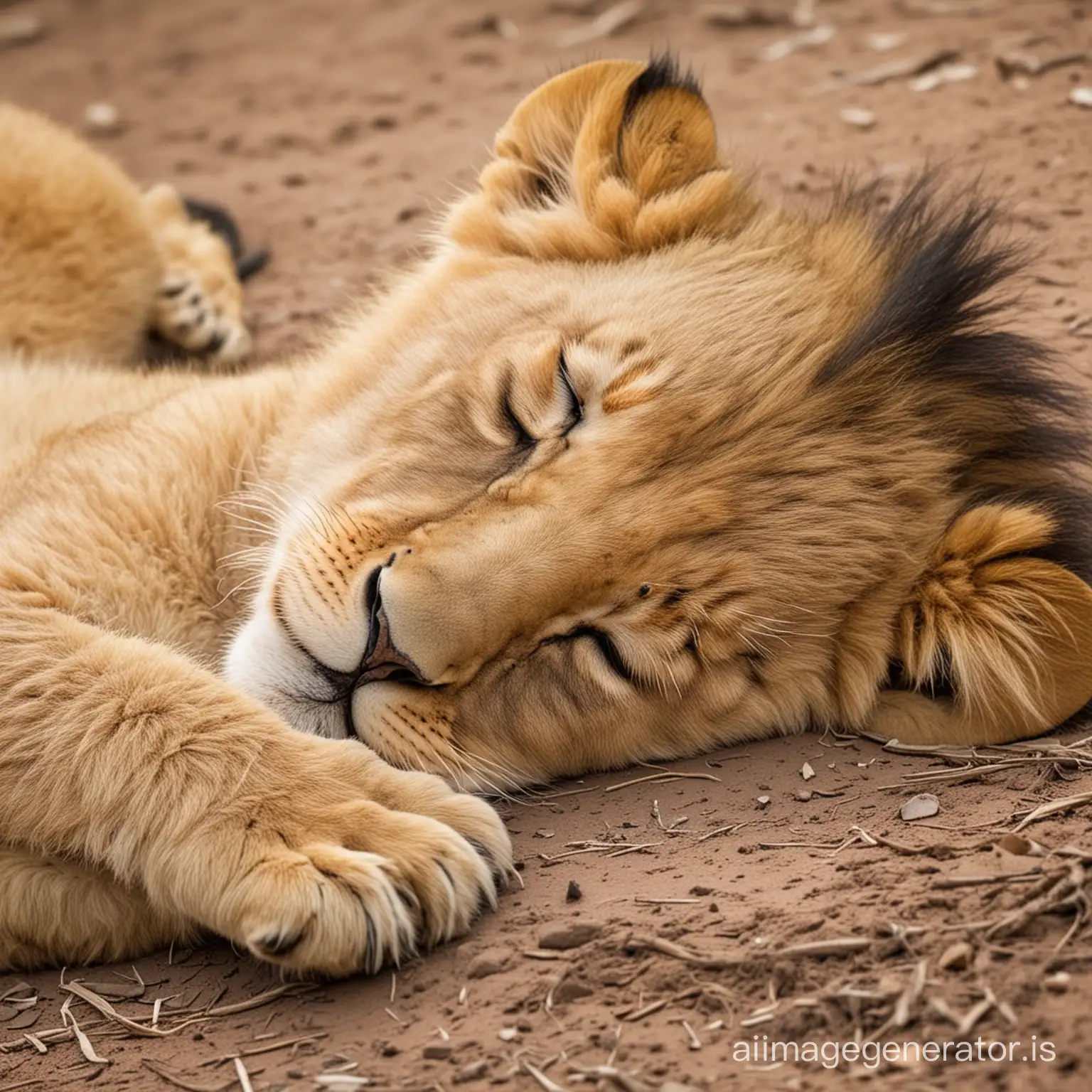 Very beautiful and cute lion baby are sleeping