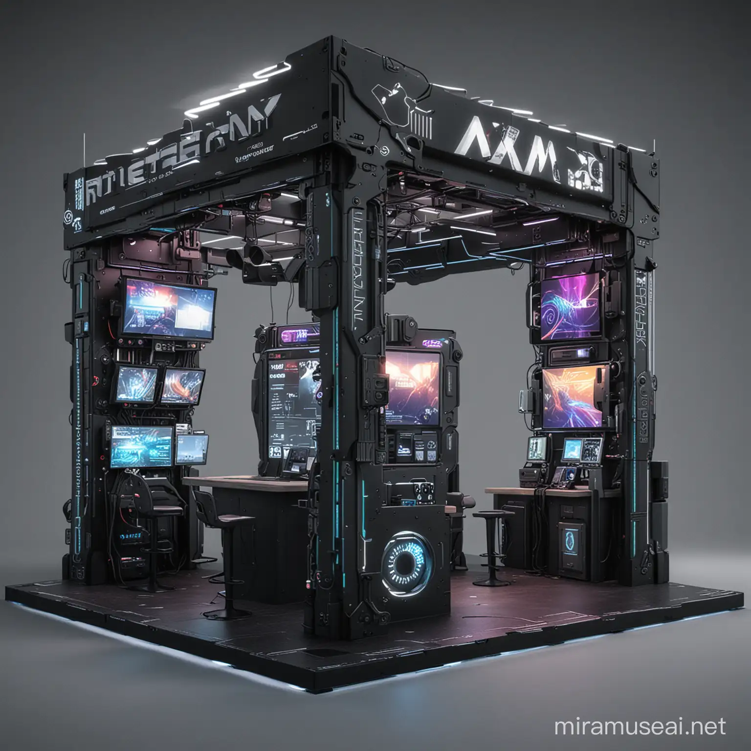 Futuristic Cyberpunk Exhibition Island Booth Design