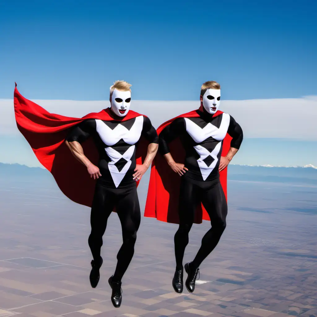Dynamic Duo Muscular Superheroes Soar Across Argentine Skies