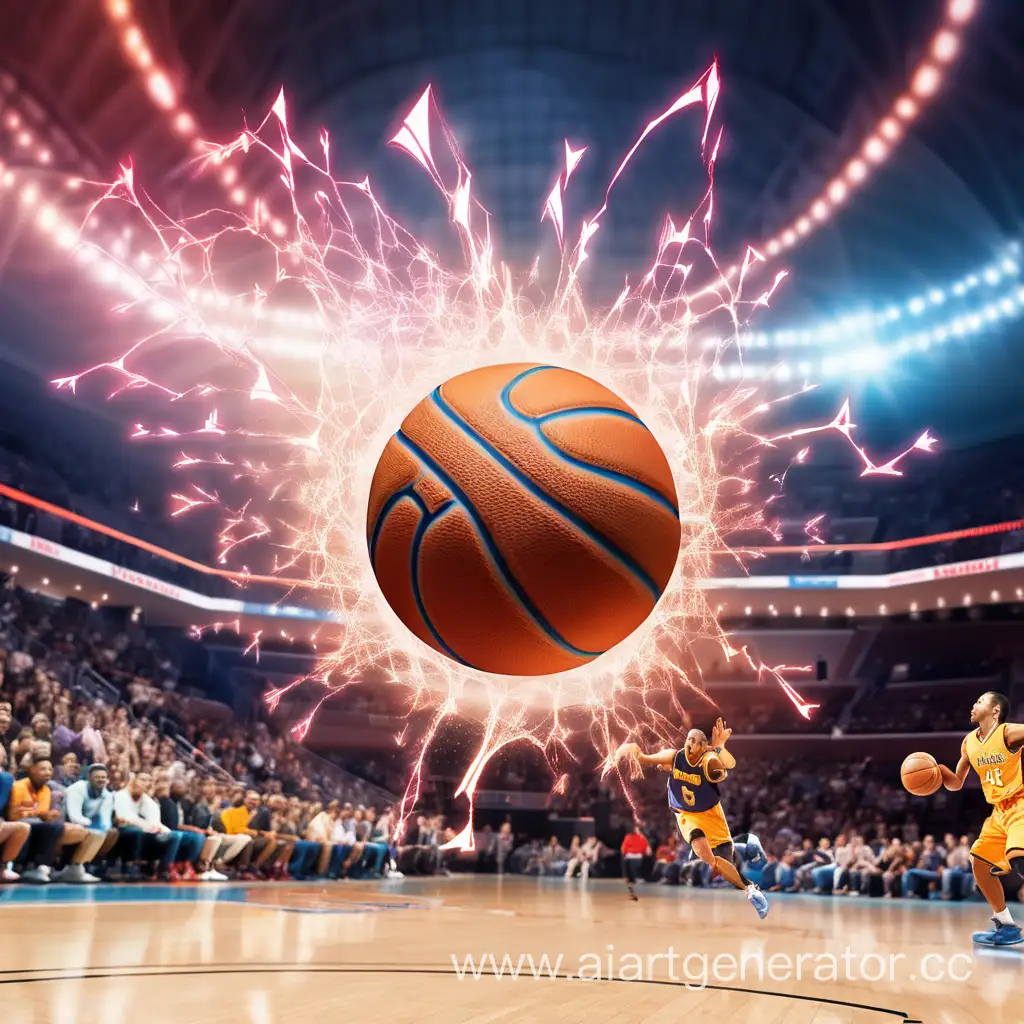 енерация изображения в нейросети для баннера на YouTube, на котором изображен баскетбольный мяч, выглядящий как боевой снаряд, атакующий с надписью "ШарВАтаке". Изображение захватывает динамичный момент игры, подчеркивая энергию и азарт баскетбольного соревнования. Световые эффекты и динамичный шрифт подчеркивают интенсивность атаки мяча, создавая впечатляющий и привлекательный образ для зрителей на YouTube.