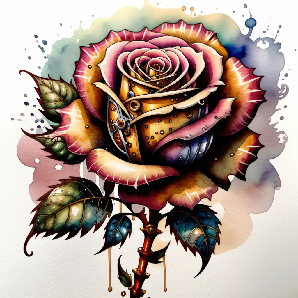 Enchanting Steampunk Rose in Watercolors