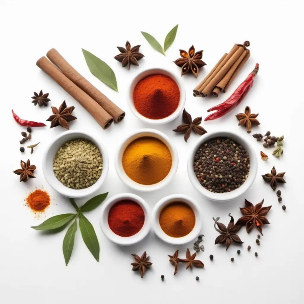 Diverse Spice Collection on Clean White Background