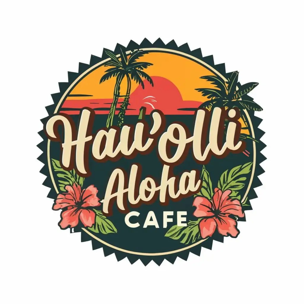 logo, Tropical paradise theme and circle, with the text "Hau'oli Aloha Cafe", typography, be used in Restaurant industry