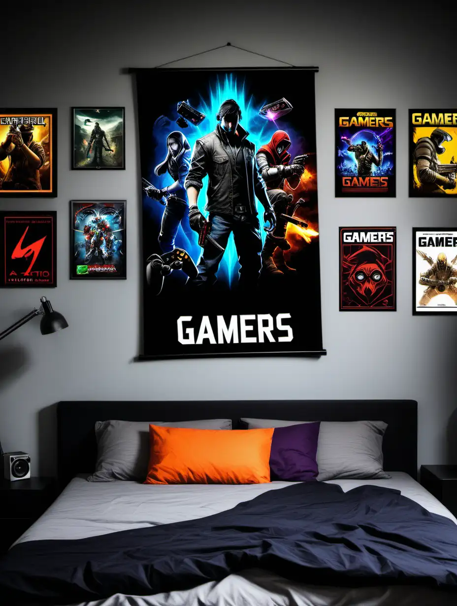 A 3:4 ratio Canvas hanging on a wall in a Gamers bedroom, surrounded by other gamer posters
