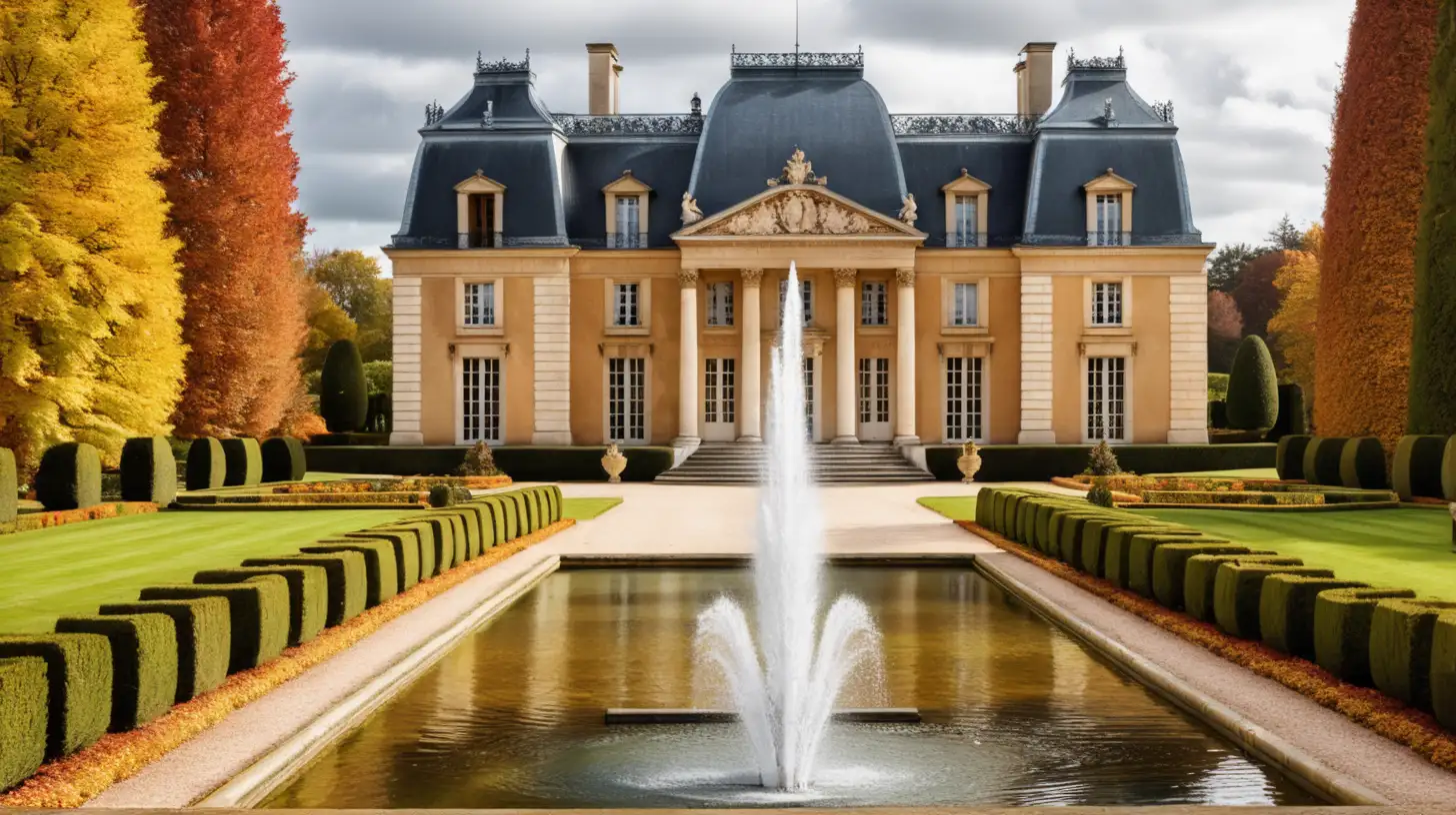 Autumnal French Chateau Surrounded by Statuesque Gardens