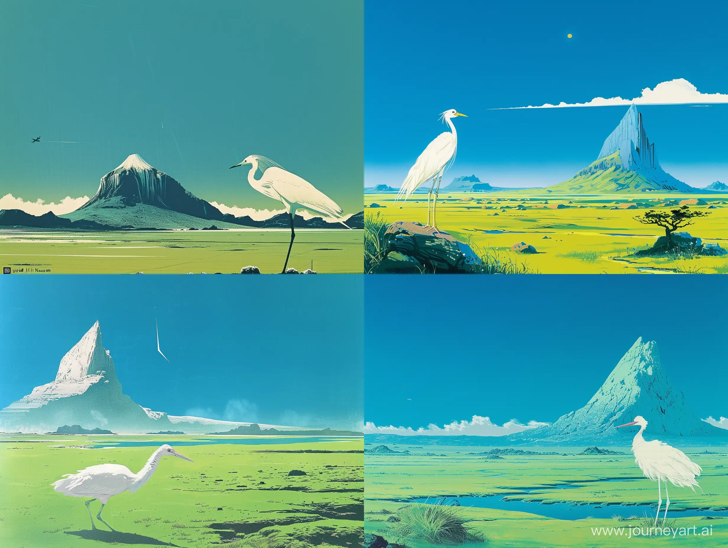 White-Bird-Soaring-over-Green-Plains-and-Majestic-Mountain-Synthwave-Retro-Fantasy-Art-Poster