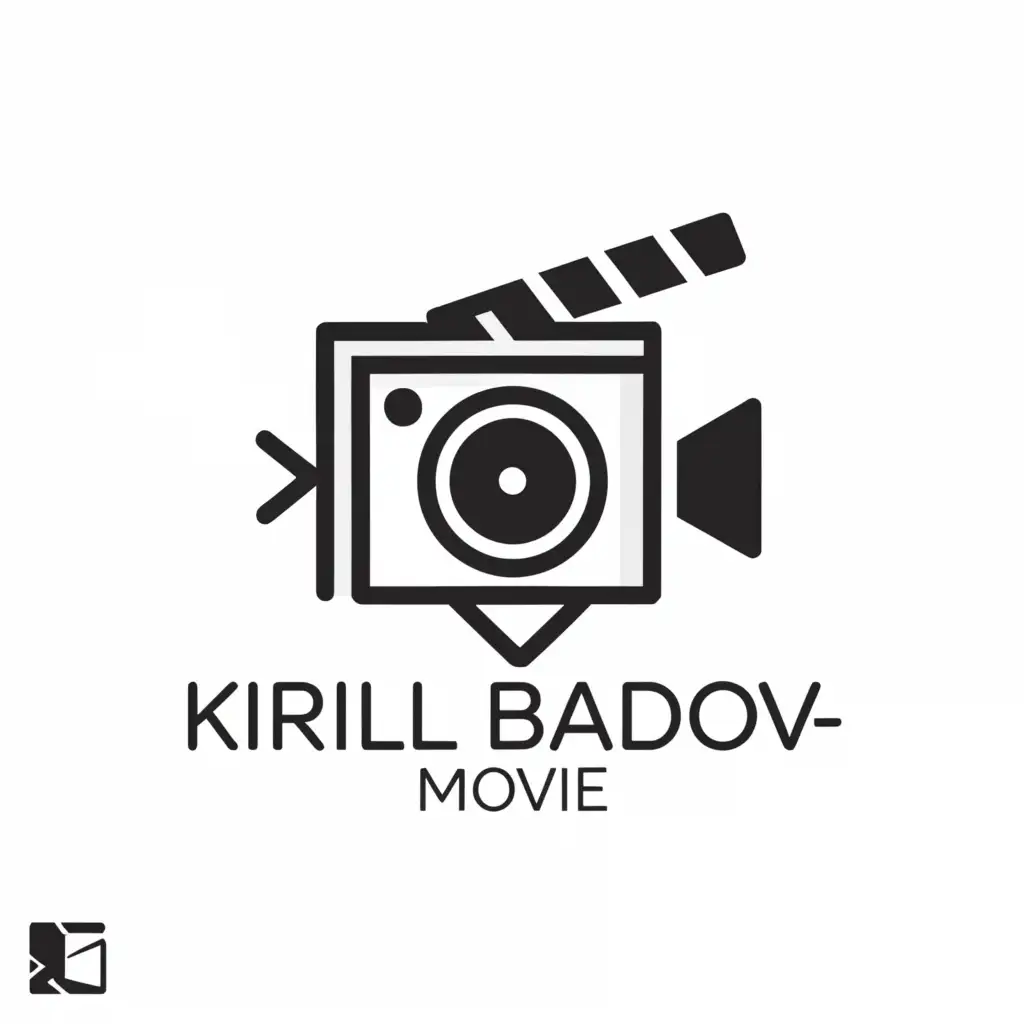 a logo design,with the text "Kirill-Badov-Movie", main symbol:camera, film, clapboard, lens, cinema,Moderate,clear background