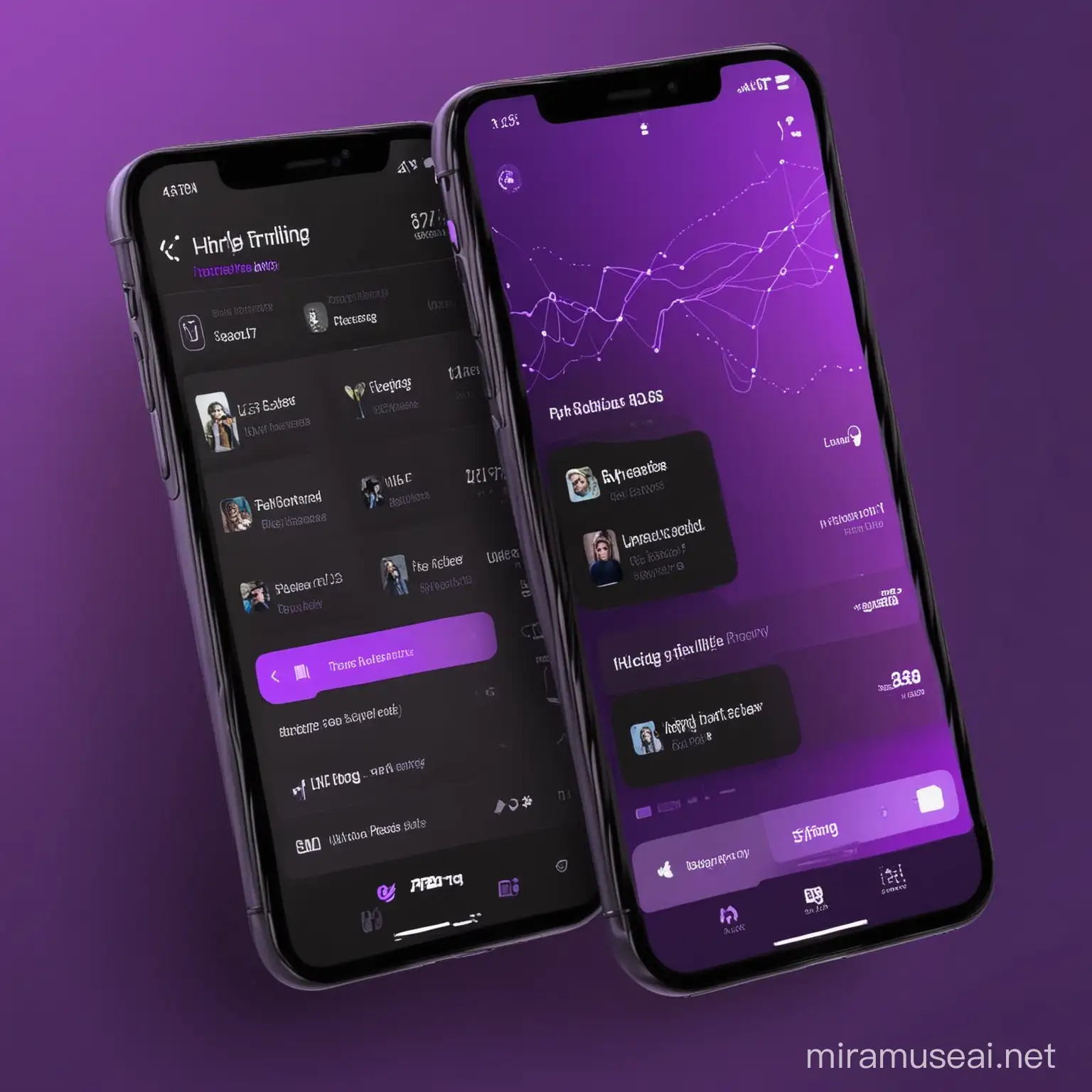 Vibrant Purple and Black Themed Mobile App with Gig Features for iOS and Android
