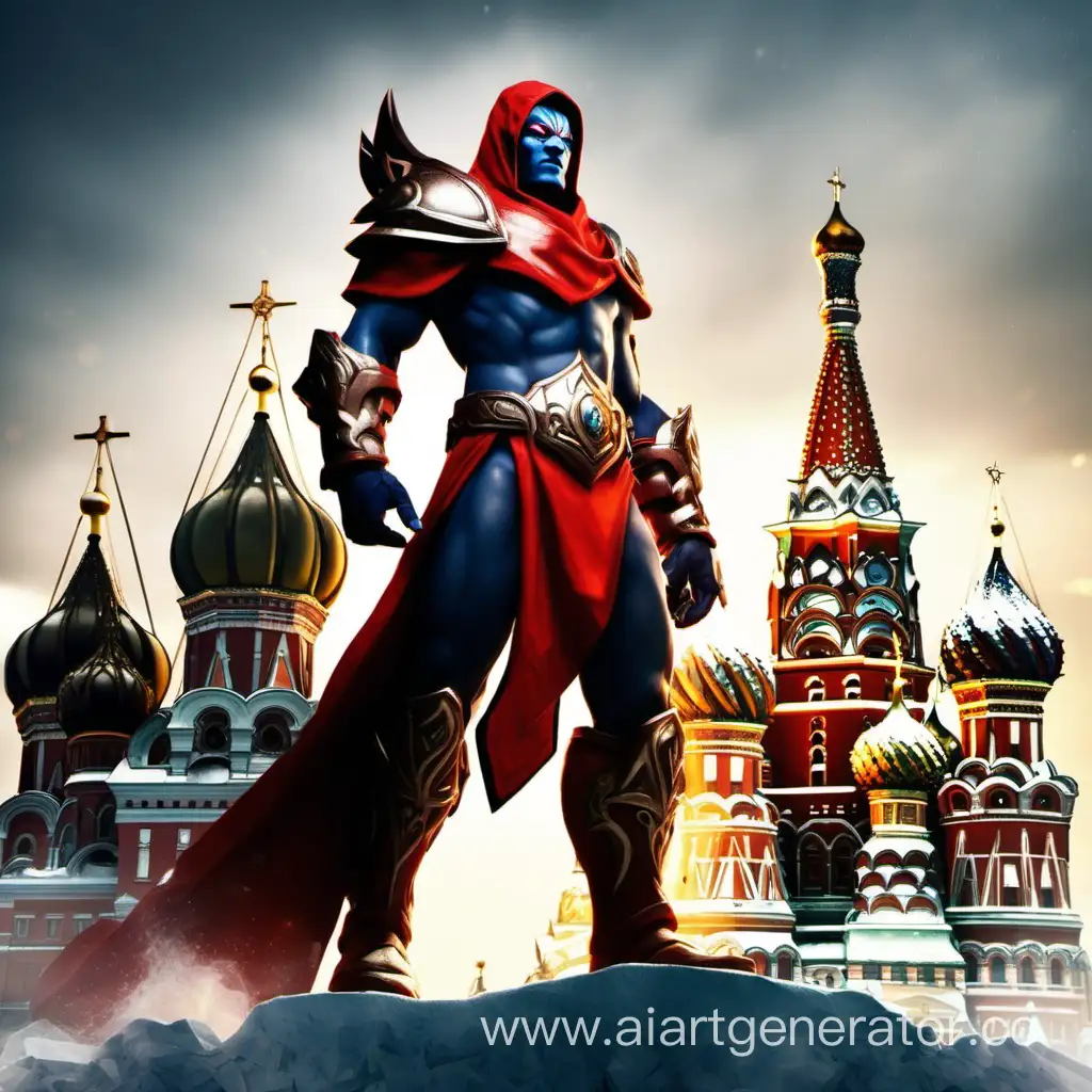 Герой игры дота 2 пулю на фоне Москвы