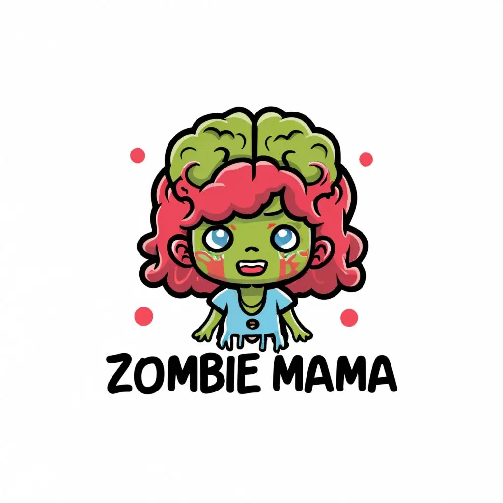 a logo design,with the text "zombie mama press", main symbol:brain, cute girl zombie, rainbow, cannabis,Minimalistic,be used in Retail industry,clear background