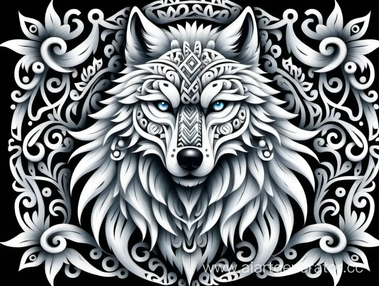славянский узор голова белого волка