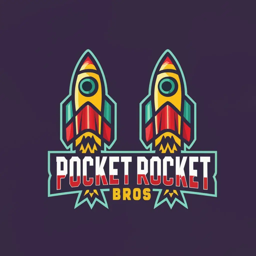 logo, two twin rockets bright colors, with the text "PocketRocket Bros", typography, be used in Sports Fitness industry