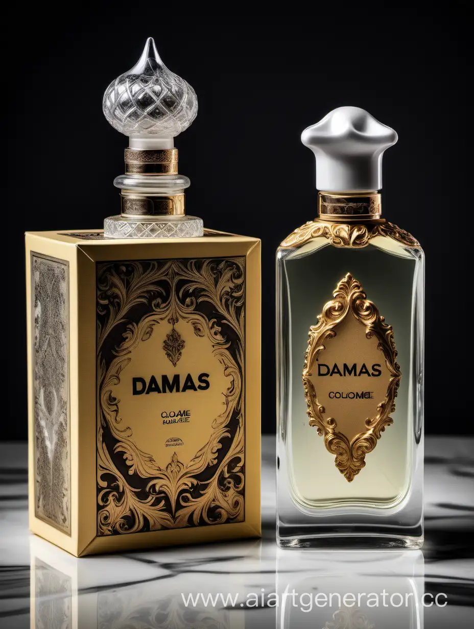 a bottle of damas cologne sitting next to a box, a flemish Baroque by Demetrios Farmakopoulos, instagram contest winner, dau-al-set, dynamic composition, contest winner, feminine