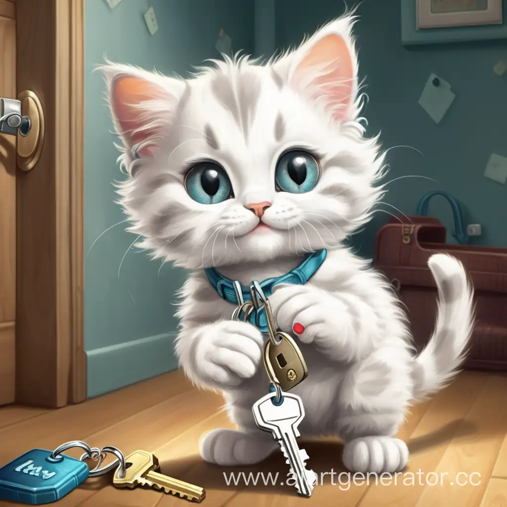 Playful-Cartoon-Kitten-Holding-Apartment-Keys