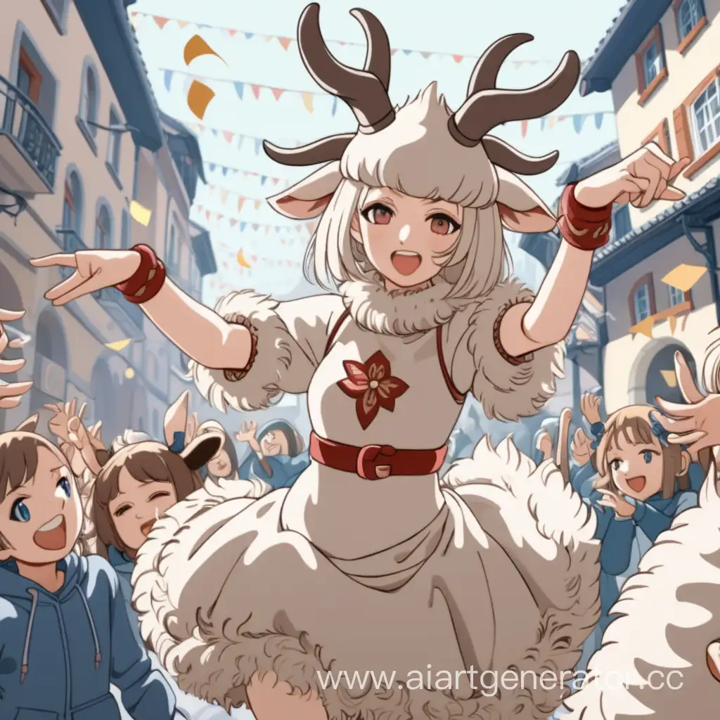  танцующая девушка в костюме козы масленица в стиле аниме
