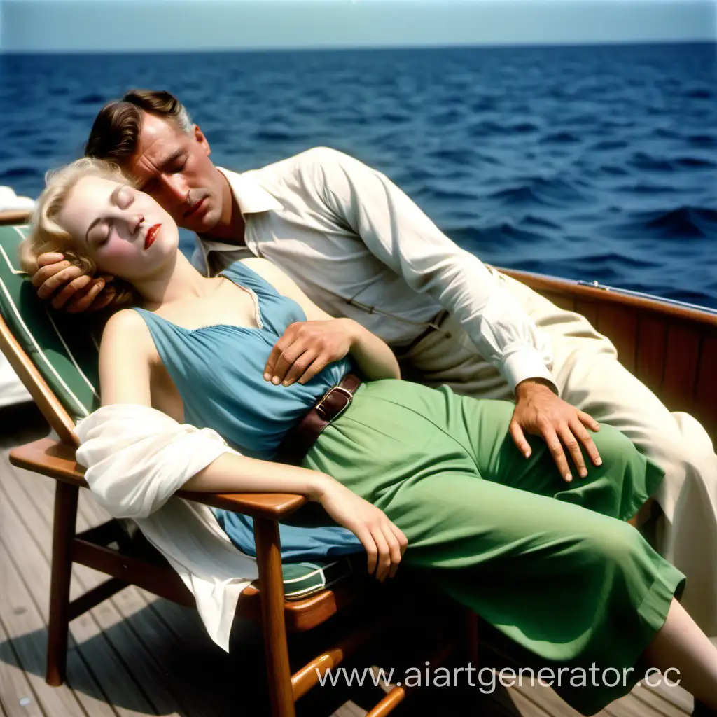 1921-Yacht-Scene-Relaxing-Blonde-Woman-and-Attentive-Gentleman