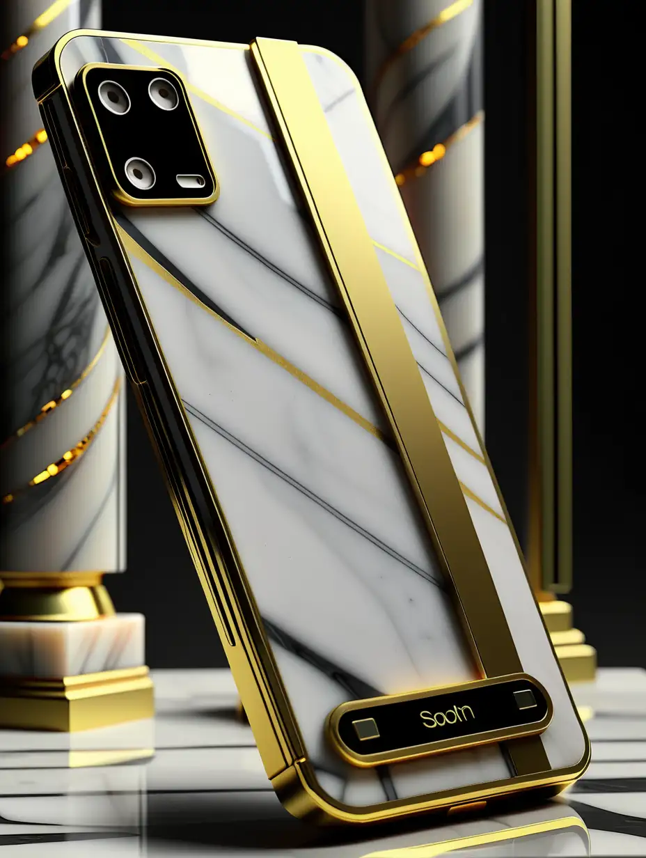 Luxury Smart Phone Concept Sleek Marble and Gold Design with Ultra High Cinematic Definition and Intricate Details