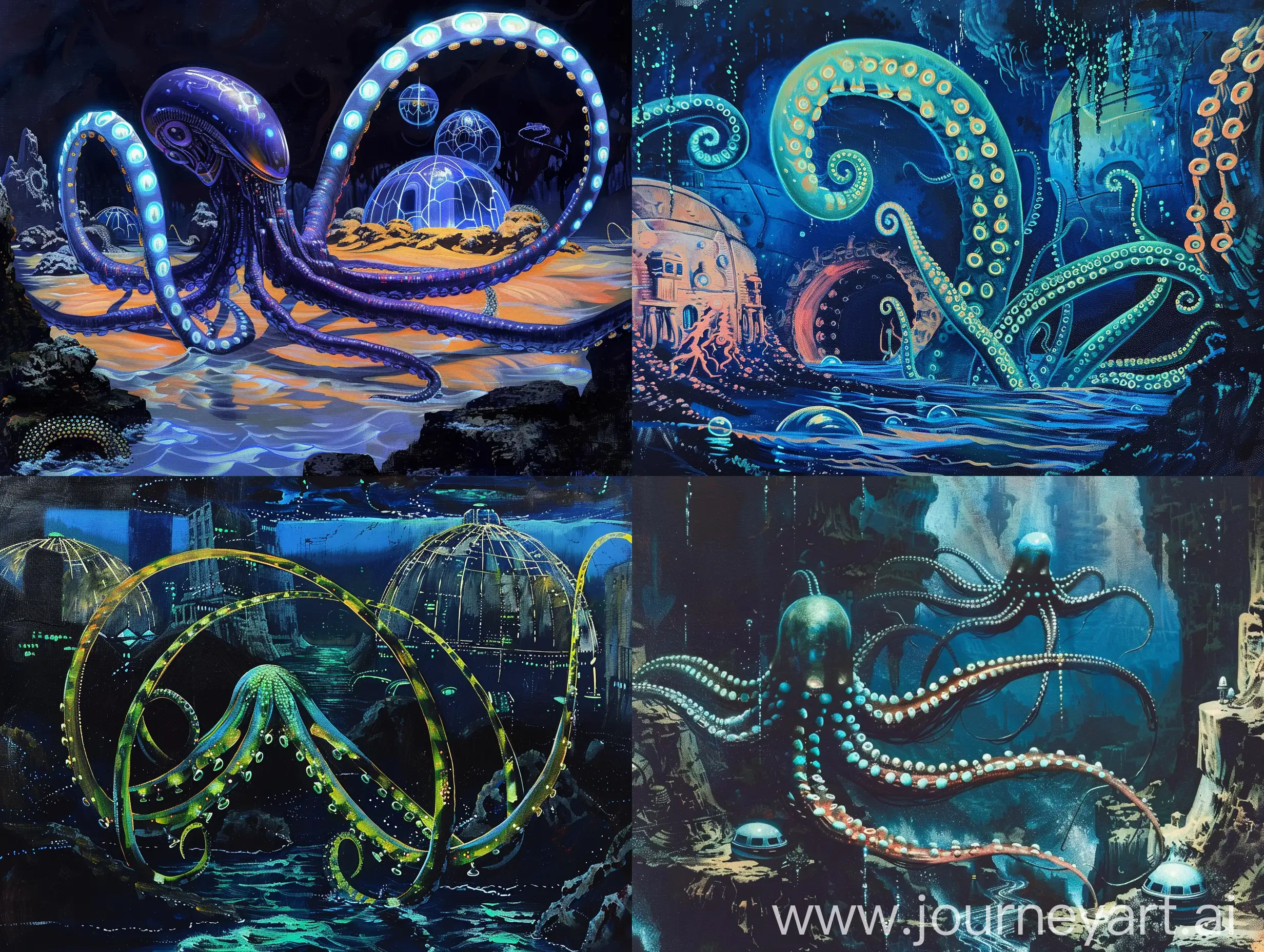 Retro-Science-Fiction-Bioluminescent-Alien-Life-in-Deep-Sea-Domes